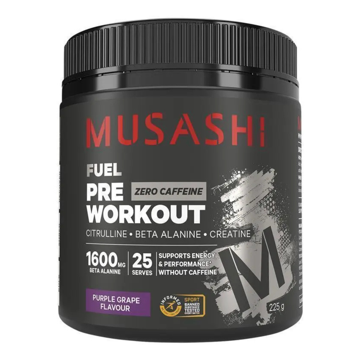 Musashi Pre Fitness Zero Caffeine Nho Tím 225g