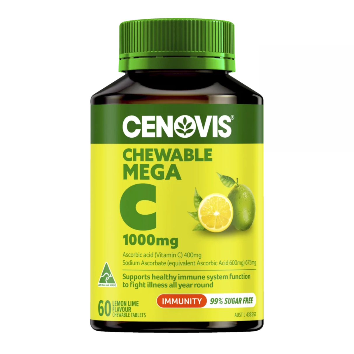 Cenovis Chewable Mega C 1000mg Lemon Lime Flavour 60 Tablets (EXP: 01/05/2026)