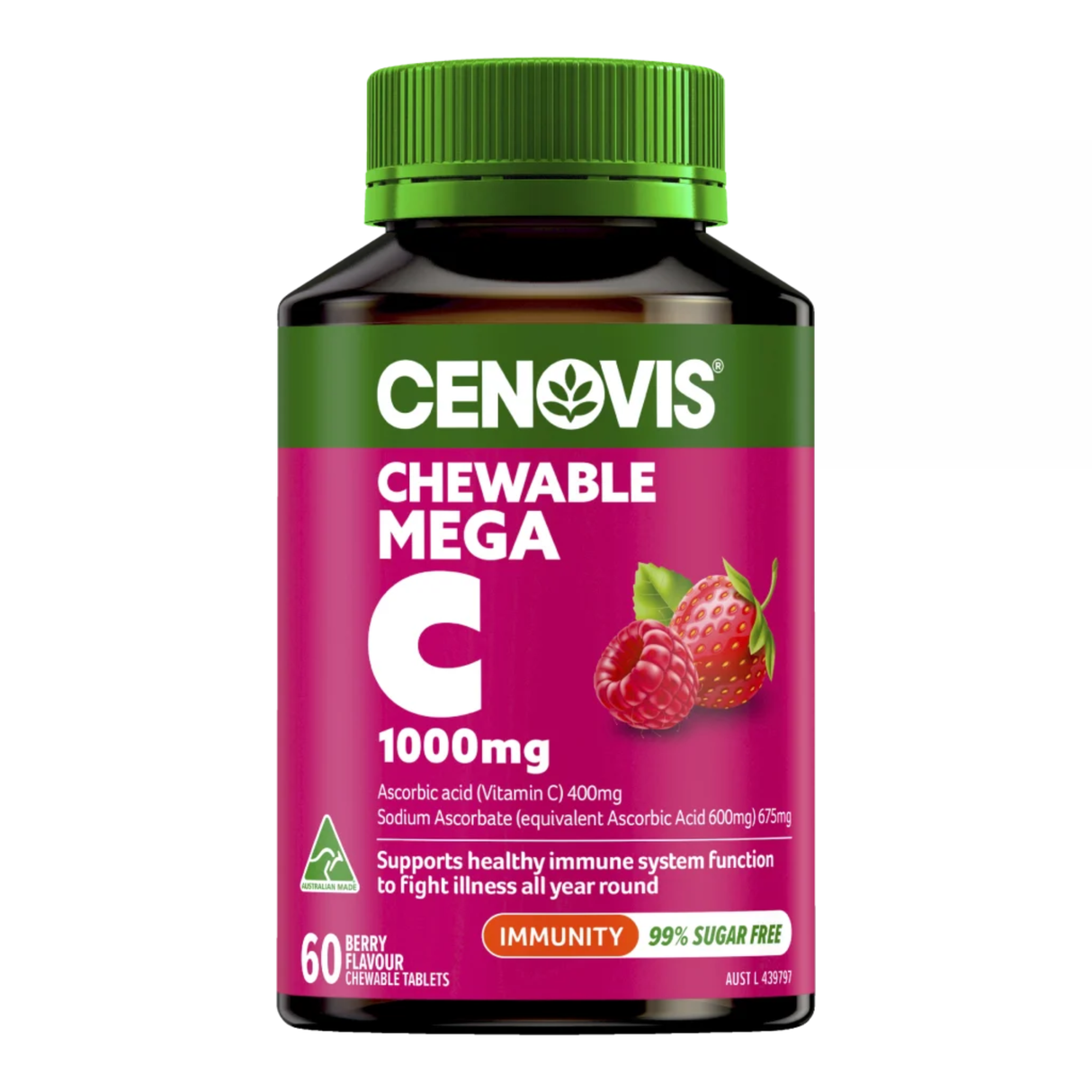 Cenovis Chewable Mega C 1000mg Berry Flavour 60 Tablets (EXP: 01/06/2026)