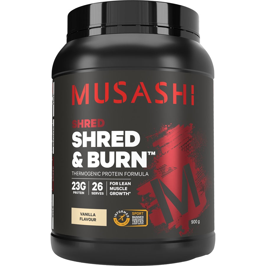 Musashi Shred & Burn Protein Vanilla Milkshake 900g
