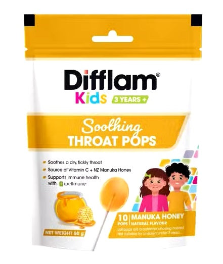 Difflam Kids Soothing Throat Pops 10 Pops (Manuka Honey)