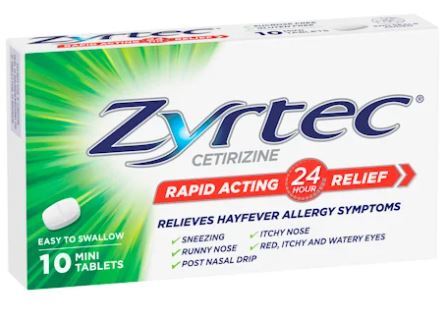 zyrtec cetirizine อย่างรวดเร็วแสดง 24 ชั่วโมงบรรเทา 10 mini แท็บเล็ต