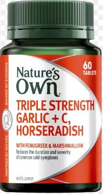 Natures Own Triple Strength Garlic + C Horseradish 60 Tablets
