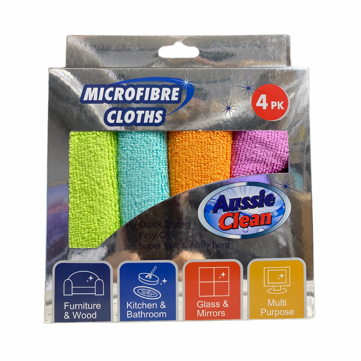Aussie Clean Microfibre Cloths 4pk