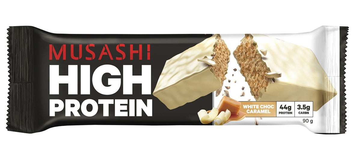 Musashi High Protein Bar White Choc Caramel 90g