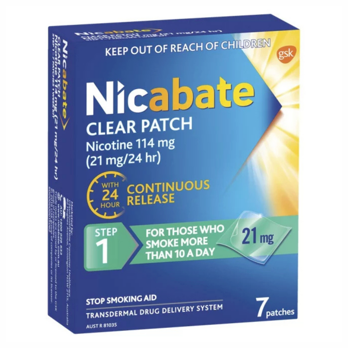 Nicabate Clear Patch Stop Smoking Step 1 21mg 7 Pack (EXP: 01/12/2025)