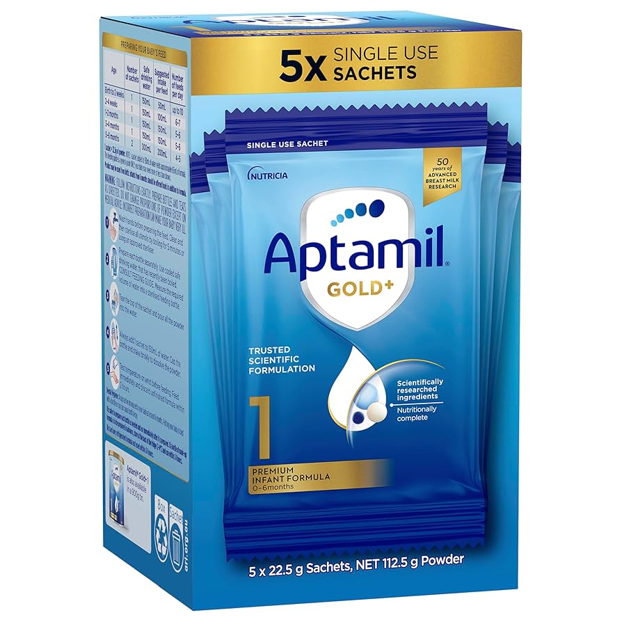Aptamil Gold+ 1 ซองนมผงสำหรับทารกระดับพรีเมียม 5x22.5g (EXP: 07/05/2026)
