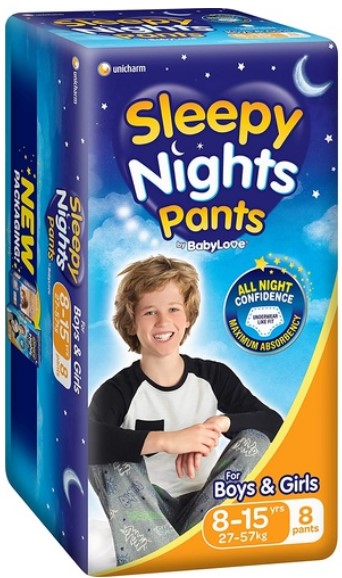 BabyLove Sleepy Nights Pants For Boys and Girls 27-57kg 8-15yrs 8 Pack