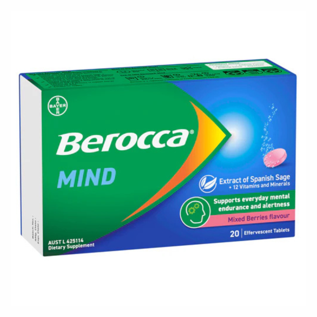 Berocca Mind Effervescent Tablets 20 Pack - Mixed Berries Flavour (EXP: 23/03/2026)