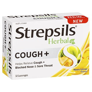 Strepsils Thảo dược ho+ Honey Lemon 32 Lozenges (EXP: 01/03/2026)