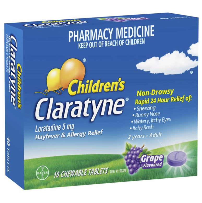 เด็ก Claratyne Allergy & Hayfever Relief องุ่นรสชาติ 10 เม็ด 10 เม็ด