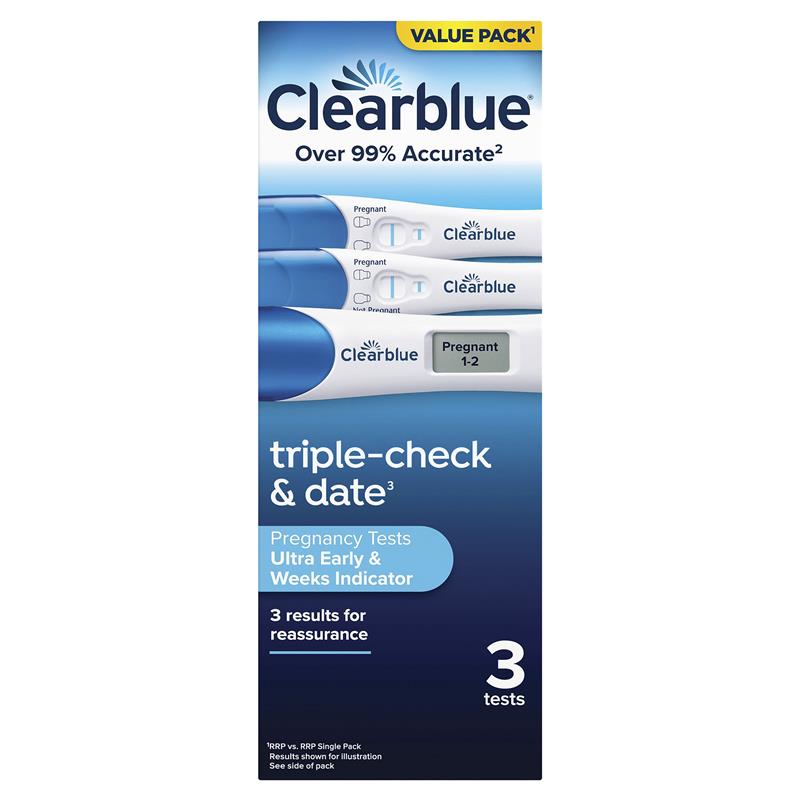 การทดสอบการตั้งครรภ์ Clearblue การตรวจสอบสามครั้ง - 3 การทดสอบ