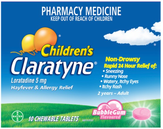 เด็ก Claratyne Allergy & Hayfever Relief Bubblegum รสชาติ 10 เม็ด