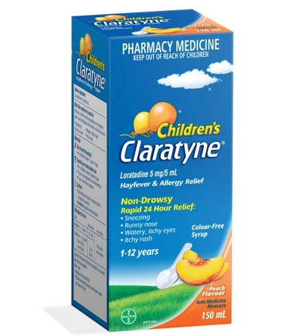 เด็ก Claratyne Allergy & Hayfever Relief Syrup Peach Flavor รสชาติ 150ml