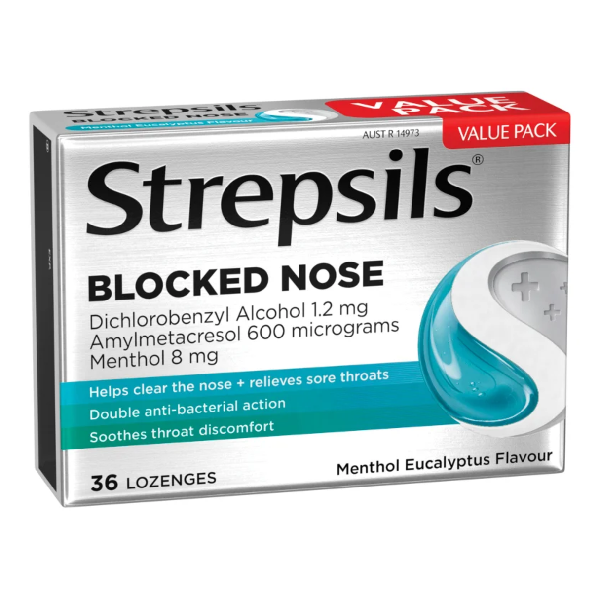 Strepsils Plus Blocked Nose Relief Menthol Eucalyptus 36 Pack (EXP: 01/07/2026)
