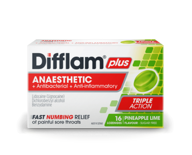 Difflam Plus Sore Throat Lozenges + Anaesthetic Pineapple & Lime 16 Lozenges