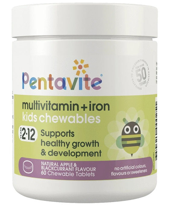 Pentavite Multivitamin + Iron Kids Chewables 2-12 Years Old 60 Tablets