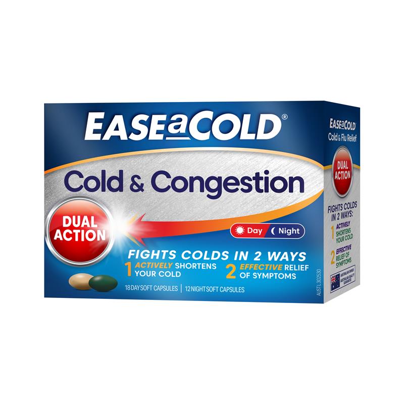 Ease A Cold Cold & Congestion Day & Night Liquid 30 Capsules