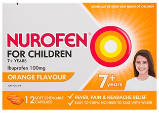 Nurofen For Children 7+ Orange Flavour 12 Chewable Capsules (EXP: 01/06/2026)