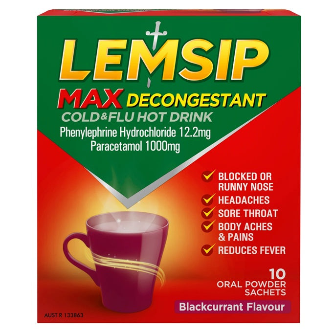 Lemsip Max With Decongestant Blackcurrant Flavour 10 Sachets (EXP: 01/01/2026)