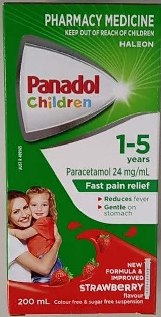 Panadol Paracetamol 24mg per mL Children 1-5 Years Strawberry Flavour 200ml