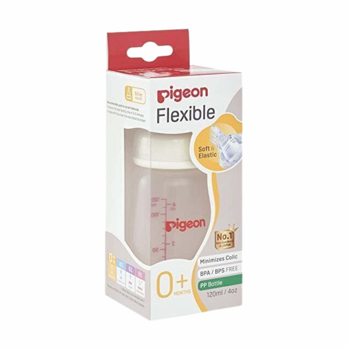 Pigeon PP Bottle Slim Neck 120ml Teat Round Hole 0-3m