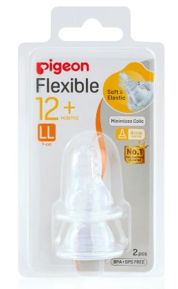 Pigeon Flexible Peristaltic Nipple Slim Neck Teat 12+ Months LL Y-cut 2 Pcs