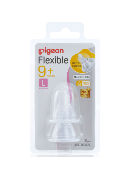 Pigeon Flexible Peristaltic Nipple Slim Neck Teat L Flow 9+ months 2 Pack