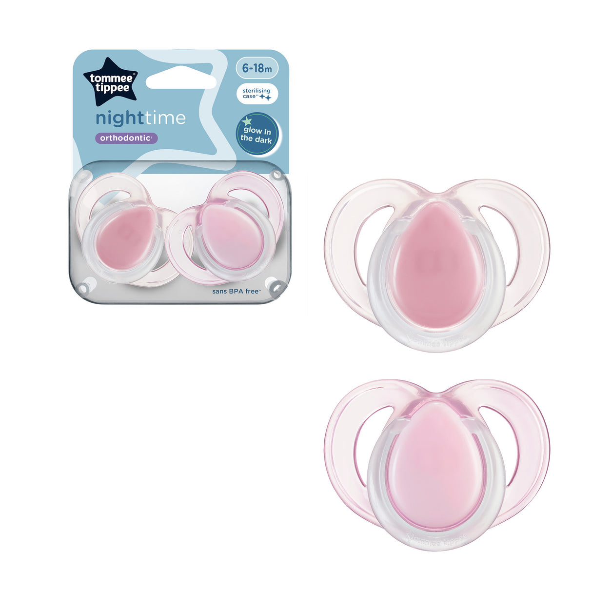 Tommee Tippee Night Time Orthodontic 6-18 Months 2 Pack