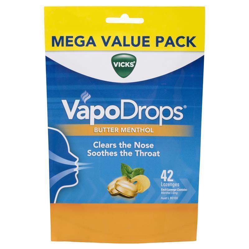Vicks Vapodrops Butter Menthol Gói giá trị 42 viên ngậm