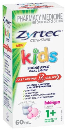 zyrtec cetirizine kids น้ำตาลฟรีในช่องปากฟองรสหมากฝรั่ง 60ml