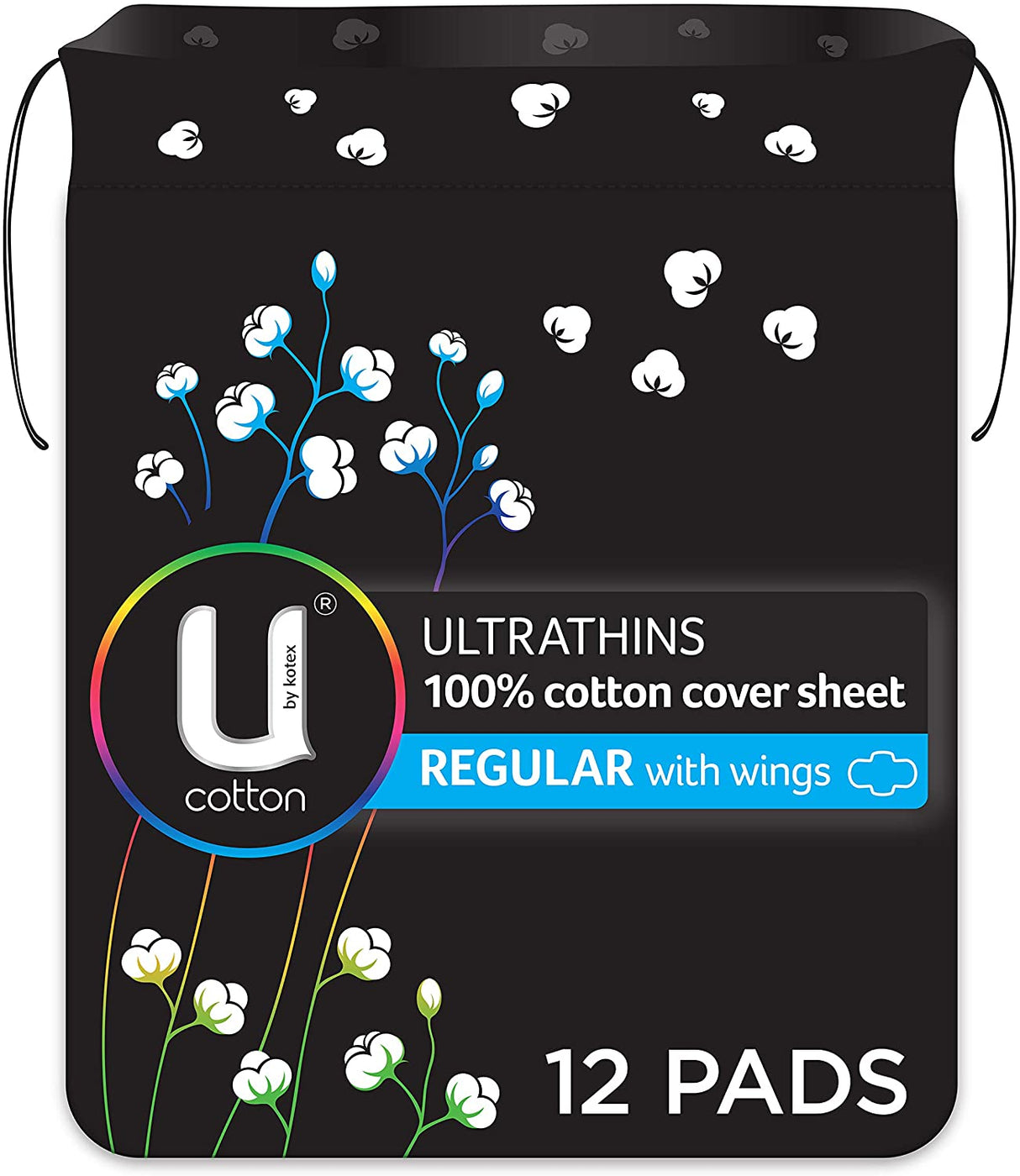 U by Kotex 纯棉 Ultrathins 普通型(带护翼)12 片装护垫