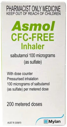 Asmol CFC Free Inhaler 100mcg With Dose Counter 200 Doses