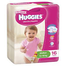 Huggies Ultra Dry For Girls Walker Size 5 13-18kg 16 Nappies