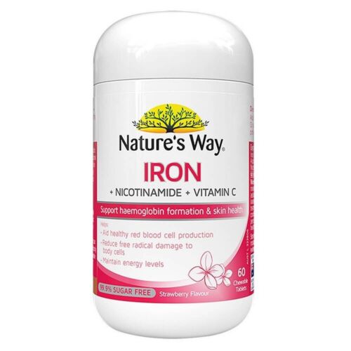 Nature's Way Iron + Nicotinamide + Vitamin C Strawberry Hương vị 60 viên
