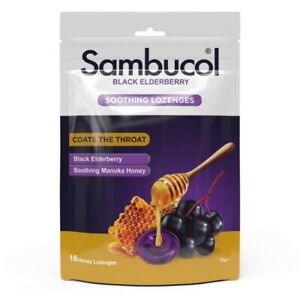 Sambucol Black Elderberry Soothing Lozenges Coats the Throat 16 Honey Lozenges