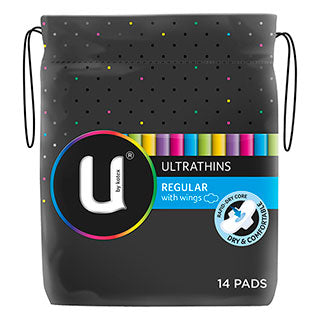 u by kotex ultrathins wings 14パッドを備えたレギュラー