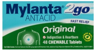Mylanta 2Go Original Antacid 48 Chewable Tablets (EXP: 01/01/2026)