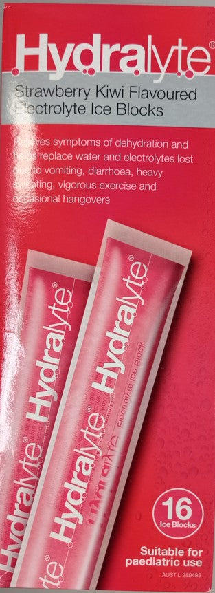 Hydralyte Strawberry Kiwi Flavoured Electrolyte Ice Block 16 Pack (EXP: 01/09/2026)