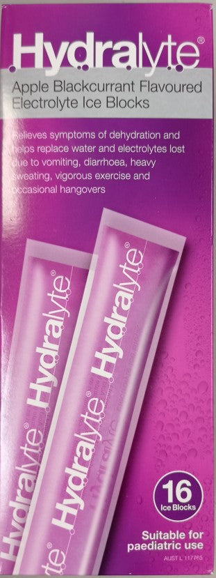 Hydralyte Apple Blackcurrant Electrolyte Ice Ice Block 16 Pack (EXP: 01/01/2026)