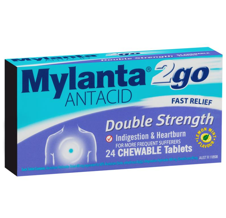 Mylanta 2Go Antacid Double Strength Chewable 24 Tablets (EXP: 01/02/2026)