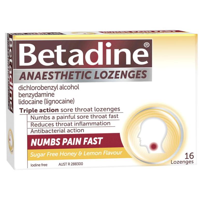 Betadine Anaesthetic Lozenges 16 Pack Honey & Lemon (EXP: 01/02/2026)