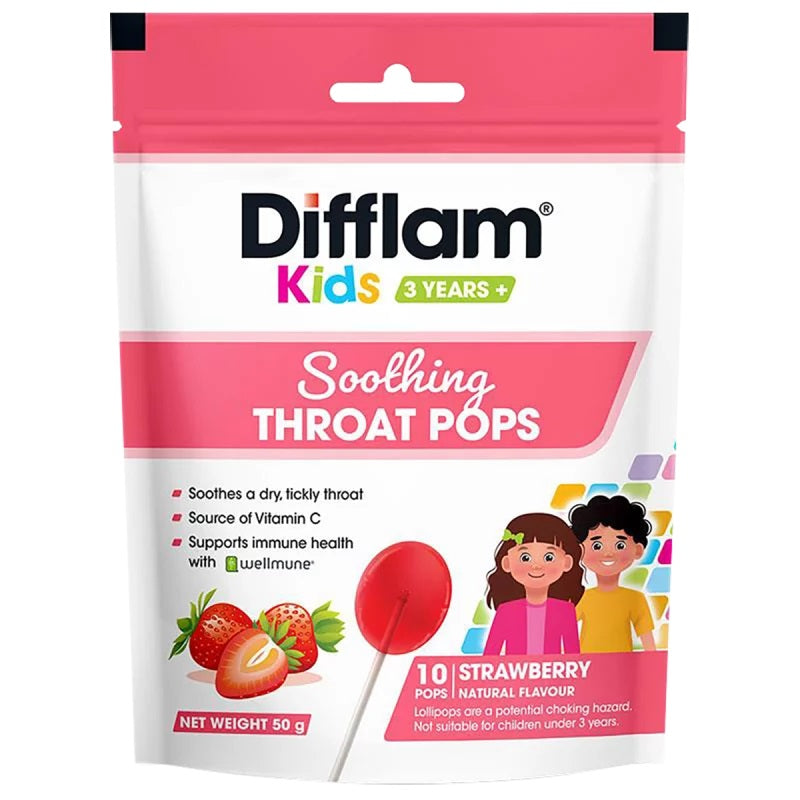 Difflam Kids Soothing Throat Pops 10 Pops - Strawberry (EXP: 01/02/2026)