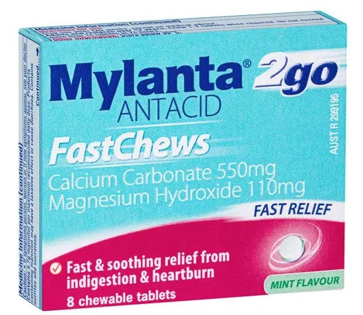 Mylanta 2Go Antacid FastChews 8 Tablets (EXP: 01/10/2026)