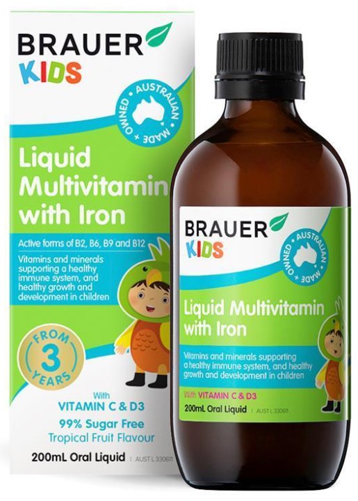 Brauer Kids 液体复合维生素含铁 200mL（日期：01/08/2026）