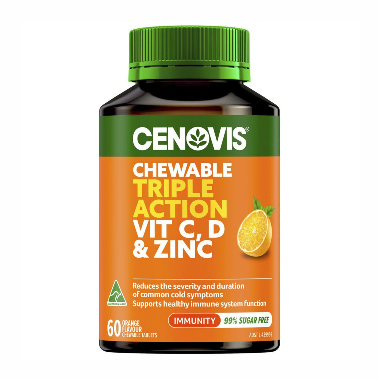 Cenovis Chewable Triple Action Vit C & D & Zinc 60 เม็ด