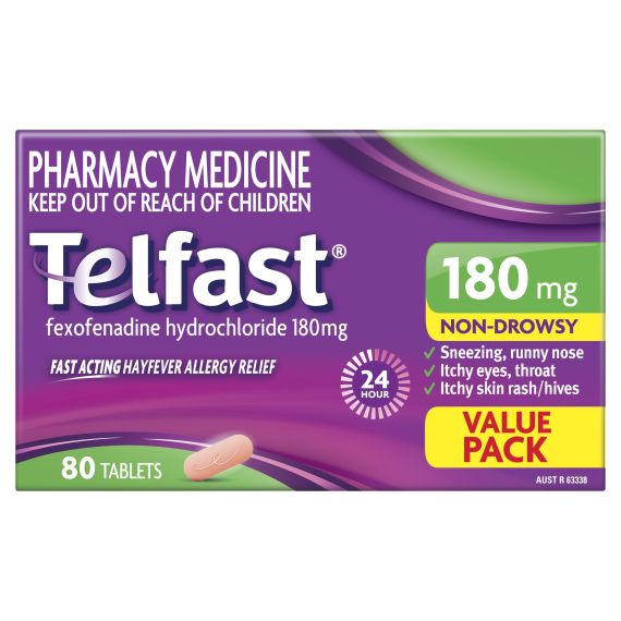 Telfast Hayfever Allergy Relief 180mg 80 Tablets (S2)
