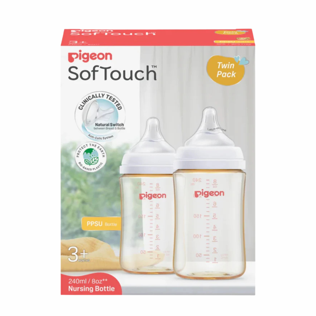 Pigeon SofTouch Bottle PPSU Twin Pack 3m+ 240mL