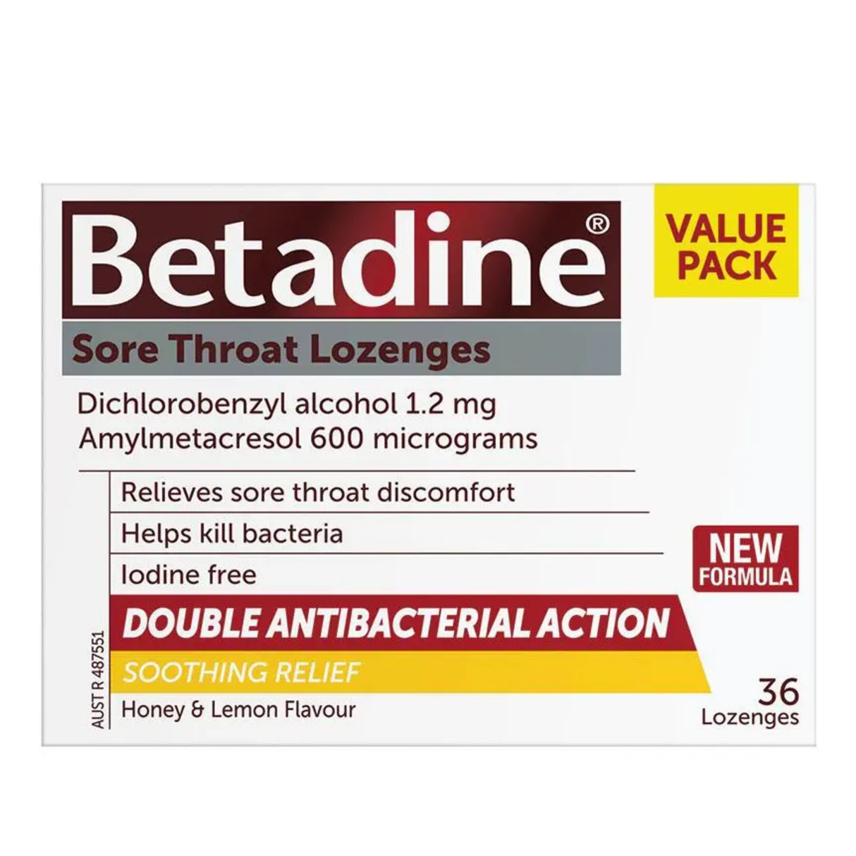 Betadine Sore Throat Lozenges 36 Pack Honey & Lemon