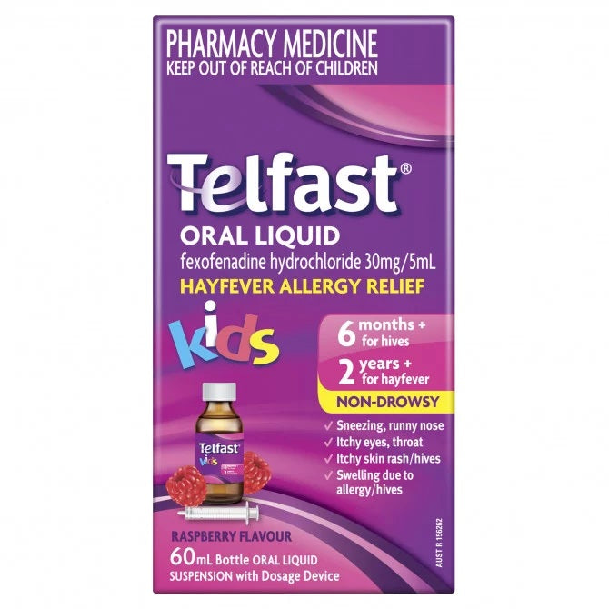 Telfast Kids Hayfever Allergy Relief Oral Liquid New Formulation - Raspberry 60mL (S2)